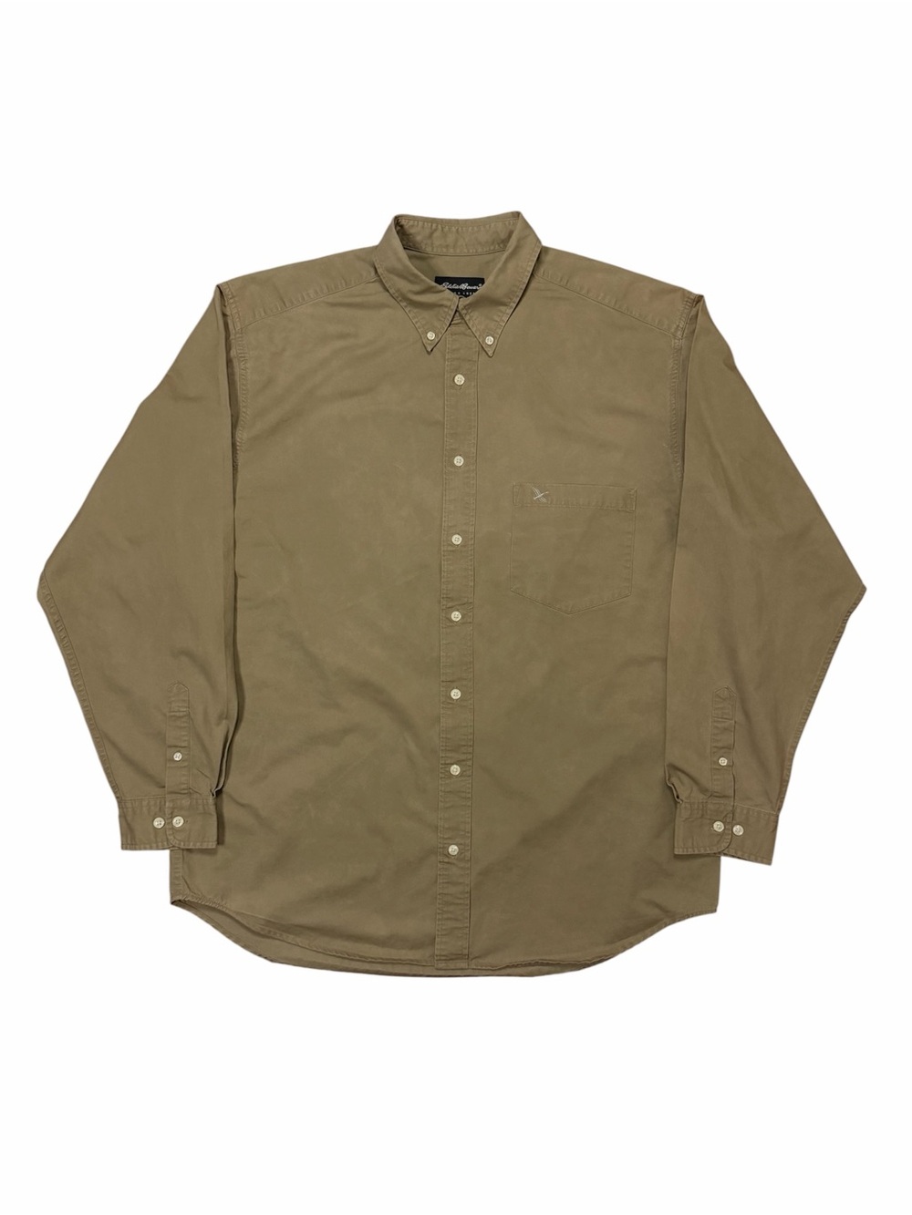 Eddie Bauer Tan Khaki Long-Sleeve Button-Down Shirt Men sz. L Tall